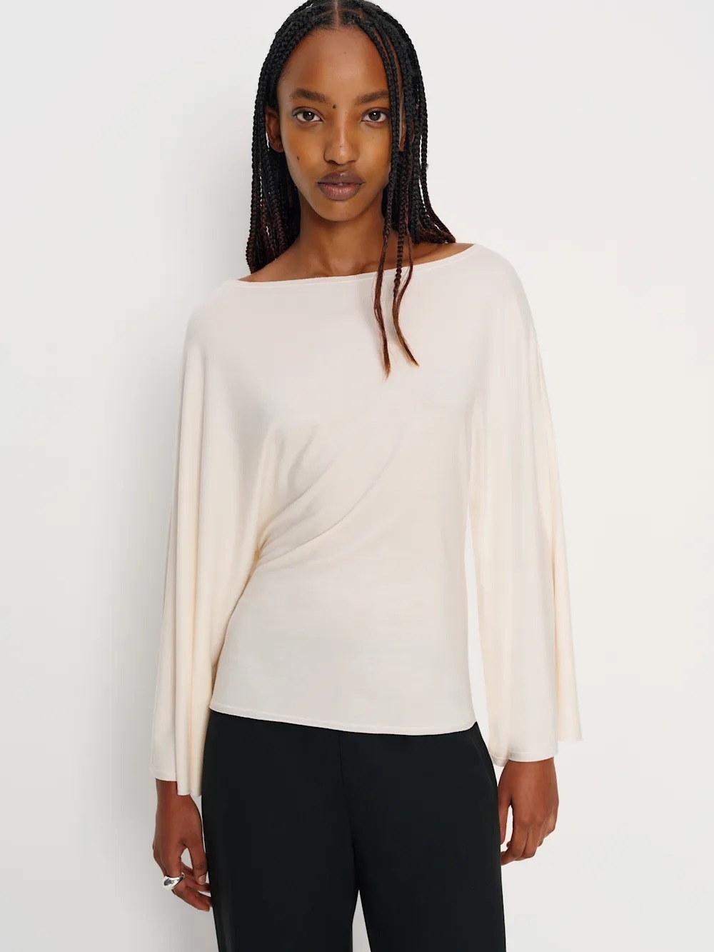 Reformation Avery Long Sleeve Tie Waist Knit Top In Fior Di Latte Cream